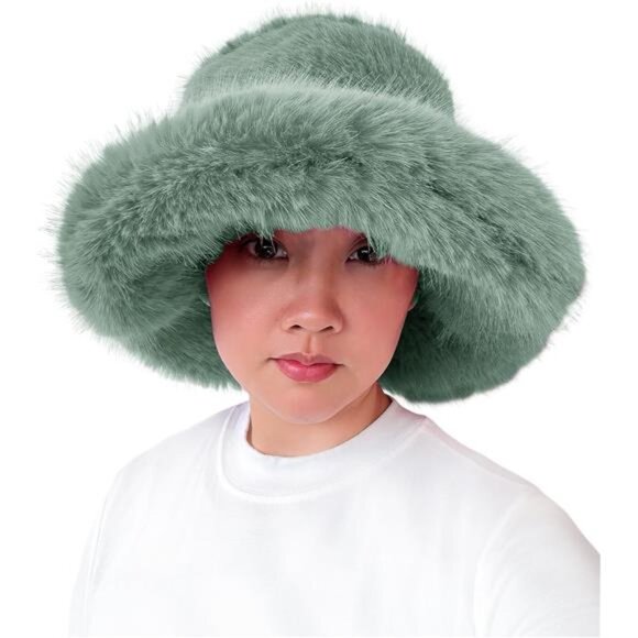 Oversized Winter Faux Fur Bucket Hat for Women Mint Green - Picture 1 of 3